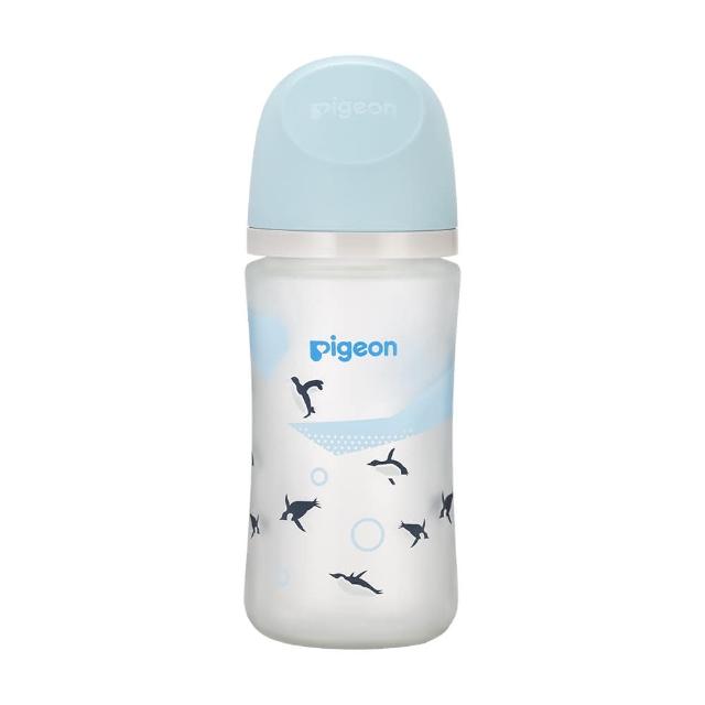 Pigeon 貝親-【Pigeon 貝親】第三代母乳實感矽膠護層玻璃奶瓶240ml/企鵝